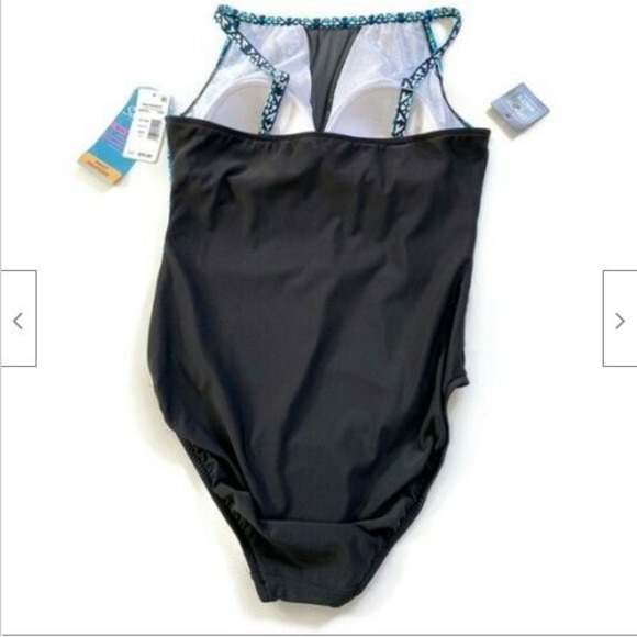 NWT Swim Solutions 14 V Neck Mesh Mio Tummy-control 1 pc Swimsuit 130410 - Picture 3 of 6